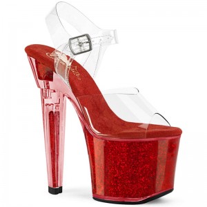 Pleaser Lovesick-708SG Women's Platform Heels Sandals Red / Clear | NZ IOHJLT