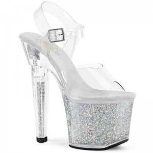 Pleaser Lovesick-708SG Women's Platform Heels Sandals Silver / Clear | NZ FOIENV