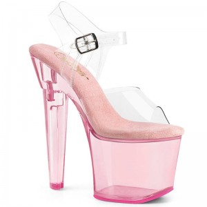 Pleaser Lovesick-708T Women's Platform Heels Sandals Pink / Clear | NZ KBIJEU