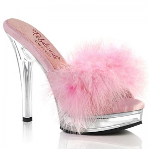 Pleaser Majesty-501F-8 Vegan Leather Women's Platform Slides Pink / Clear | NZ JOAWVT