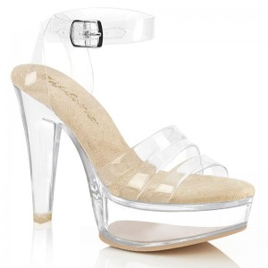 Pleaser Martini-505 Women's Platform Heels Sandals Beige / Clear | NZ THBFYC