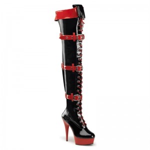 Pleaser Medic-3028 Women's Thigh High Boots Black / Red | NZ NYUJDS