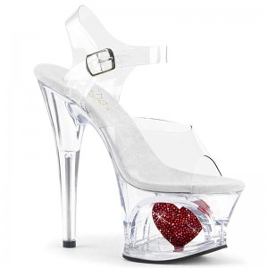 Pleaser Moon-708HRS Women's Platform Heels Sandals Red / Clear | NZ XEVANH