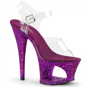 Pleaser Moon-708LG Women's Platform Heels Sandals Purple / Clear | NZ FTCQHO