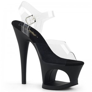 Pleaser Moon-708 Women's Platform Heels Sandals Black / Clear | NZ GJKABS