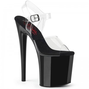 Pleaser Naughty-808 Women's Platform Heels Sandals Black / Clear | NZ FNJVSK