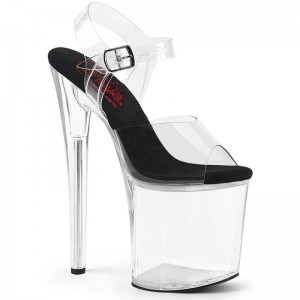 Pleaser Naughty-808 Women's Platform Heels Sandals Black / Clear | NZ LPGFEM