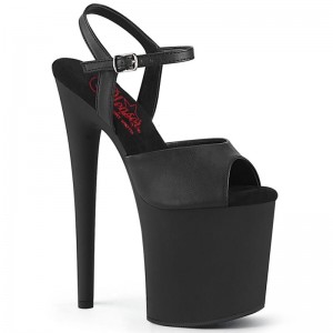 Pleaser Naughty-809 Vegan Leather Women's Platform Heels Sandals Black | NZ JNHEXQ