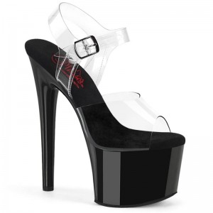 Pleaser Passion-708 Women's Platform Heels Sandals Black / Clear | NZ VGTLNW