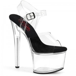 Pleaser Passion-708 Women's Platform Heels Sandals Black / Clear | NZ SAMEHN