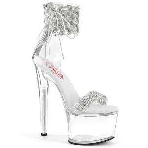 Pleaser Passion-727RS Women's Platform Heels Sandals Silver / Clear | NZ MCSXTU