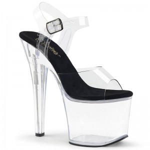 Pleaser Radiant-708 Women's Platform Heels Sandals Black / Clear | NZ GYIQLV