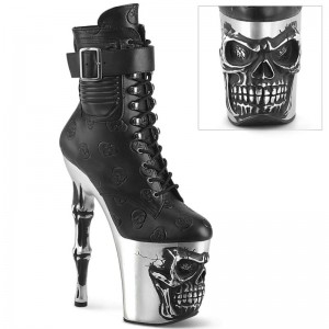 Pleaser Rapture-1020STR-02 Vegan Leather Women's Heels Boots Black / Silver | NZ XVWHQN