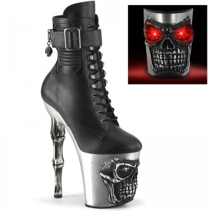 Pleaser Rapture-1020STR-LT Vegan Leather Women's Heels Boots Black / Silver | NZ XUJWKB