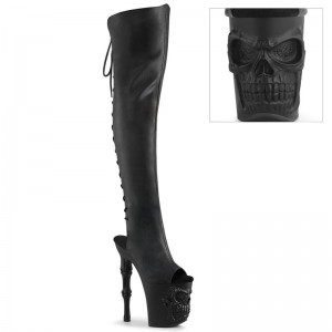 Pleaser Rapture-3019 Vegan Leather Women's Thigh High Boots Black | NZ YMSILN