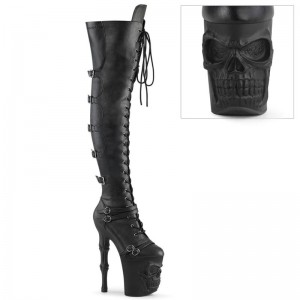 Pleaser Rapture-3045 Vegan Leather Women's Thigh High Boots Black | NZ SEXBIL