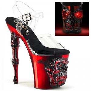 Pleaser Rapture-808-LT Women's Platform Heels Sandals Red / Clear | NZ TVCZPJ