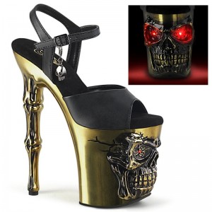 Pleaser Rapture-809-LT Faux Leather Women's Platform Heels Sandals Black / Gold | NZ KTLFUH