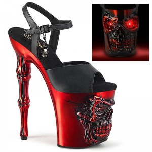 Pleaser Rapture-809-LT Faux Leather Women's Platform Heels Sandals Black / Red | NZ DLWZVY