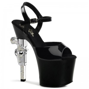 Pleaser Revolver-709 Women's Platform Heels Sandals Black | NZ EKNJTP