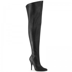 Pleaser Seduce-3000WC Vegan Leather Women's Thigh High Boots Black | NZ TVWGCQ