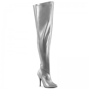 Pleaser Seduce-3000WC Women's Thigh High Boots Silver | NZ JHUZIK