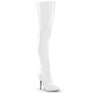 Pleaser Seduce-3010 Women's Thigh High Boots White | NZ YSJTXA