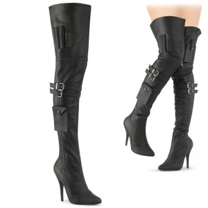 Pleaser Seduce-3019 Vegan Leather Women's Thigh High Boots Black | NZ NXBIUM