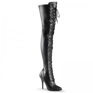 Pleaser Seduce-3024 Vegan Leather Women's Thigh High Boots Black | NZ WHMQIG