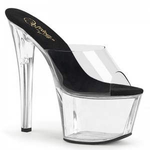 Pleaser Sky-301 Women's Platform Slides Black / Clear | NZ VGKTCW