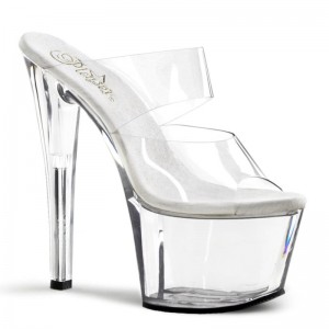 Pleaser Sky-302 Women's Platform Slides Clear | NZ CQUNVB