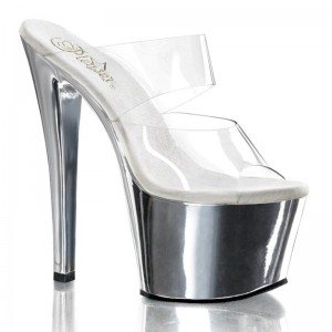 Pleaser Sky-302 Women's Platform Slides Silver / Clear | NZ BTOLWM