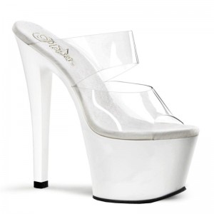 Pleaser Sky-302 Women's Platform Slides White / Clear | NZ QDFKYG