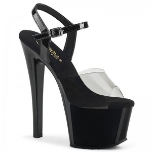 Pleaser Sky-308-1 Women's Platform Heels Sandals Grey / Black | NZ EKTUOV