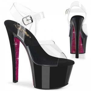 Pleaser Sky-308CRS Women's Platform Heels Sandals Black / Pink / Clear | NZ WJPFGI