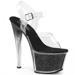 Pleaser Sky-308G-T Women's Platform Heels Sandals Black / Clear | NZ EJKMOP