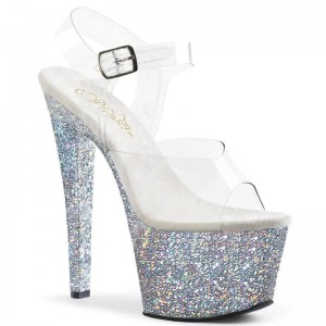 Pleaser Sky-308LG Women's Platform Heels Sandals Silver / Clear | NZ DKMYZQ