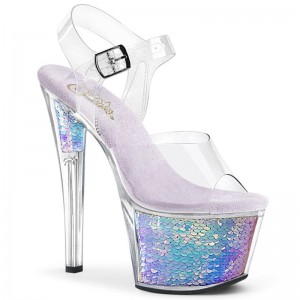 Pleaser Sky-308MC Women's Platform Heels Sandals Pink / Clear | NZ LSODJE