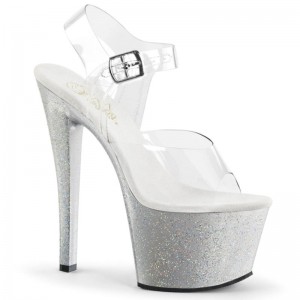 Pleaser Sky-308MG Women's Platform Heels Sandals Silver / Clear | NZ MIYGVQ