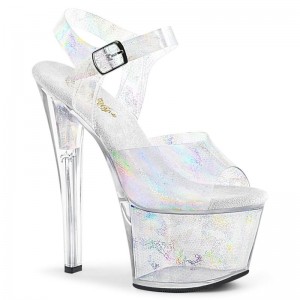 Pleaser Sky-308N Hologram Women's Platform Heels Sandals Silver | NZ XWJRNA