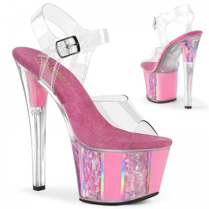 Pleaser Sky-308OF Women's Platform Heels Sandals Pink / Clear | NZ DLUNJZ