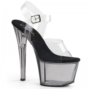 Pleaser Sky-308T Women's Platform Heels Sandals Grey / Clear | NZ ISZYOL