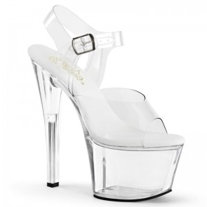 Pleaser Sky-308VL Women's Platform Heels Sandals Clear | NZ GYVRLI