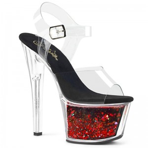 Pleaser Sky-308WHG Women's Platform Heels Sandals Red / Clear | NZ PTXYOZ