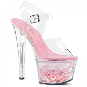 Pleaser Sky-308WHG Women's Platform Heels Sandals Pink / Clear | NZ VUTNZI