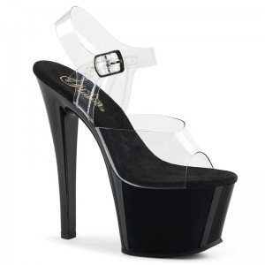 Pleaser Sky-308 Women's Platform Heels Sandals Black / Clear | NZ QLSHXB