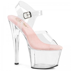 Pleaser Sky-308 Women's Platform Heels Sandals Pink / Clear | NZ PNIZDG