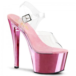 Pleaser Sky-308 Women's Platform Heels Sandals Pink / Clear | NZ NBGOUP