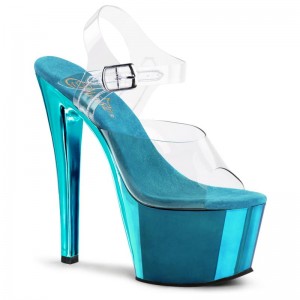 Pleaser Sky-308 Women's Platform Heels Sandals Turquoise / Clear | NZ MUNPID