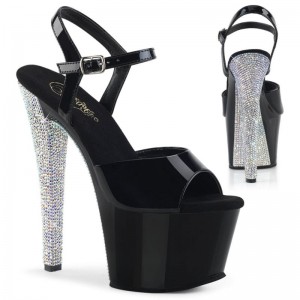 Pleaser Sky-309CHRS Women's Platform Heels Sandals Black / Silver | NZ TPSRVK